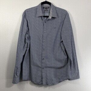 Michael Kors Men's Classic Fit Button Down Shirt White Blue 100% Cotton Size L